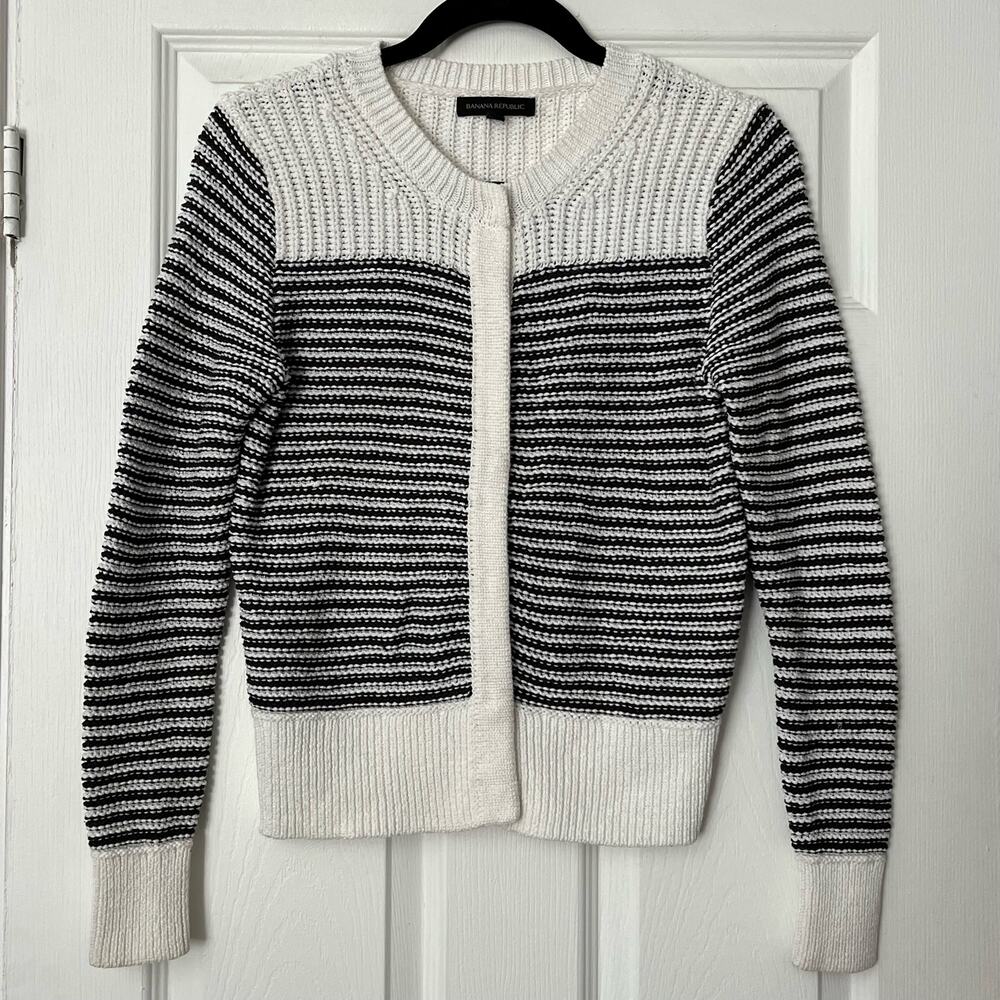 Banana Republic Striped Snap-Front Cardigan - Size M